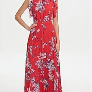 Tommy Hilfiger Red Ruffled Halter Maxi Dress